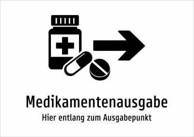 Medikamentenausgabe - Hier entlang zum Ausgabepunkt