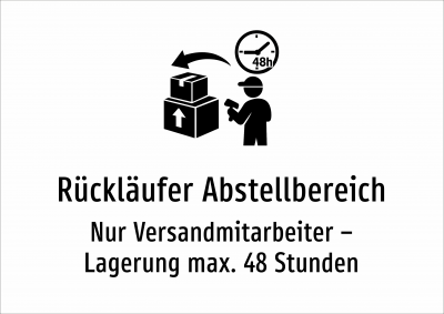 Rückläufer Abstellbereich - Nur Versandmitarbeiter – Lagerung max. 48 Stunden