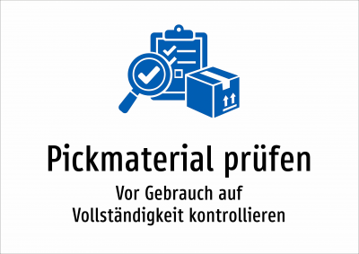 Pickmaterial prüfen - Vor Gebrauch auf Vollständigkeit kontrollieren