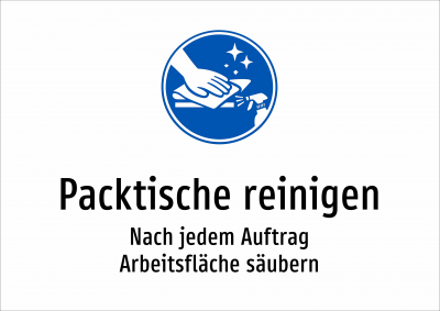 Packtische reinigen - Nach jedem Auftrag Arbeitsfläche säubern